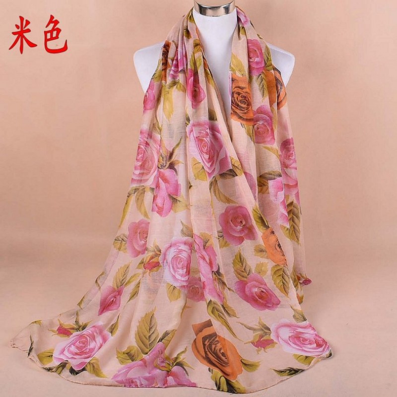 Beige Large Rose Print Hijab