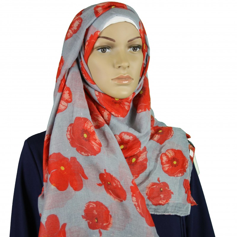 Grey Poppy Hijab