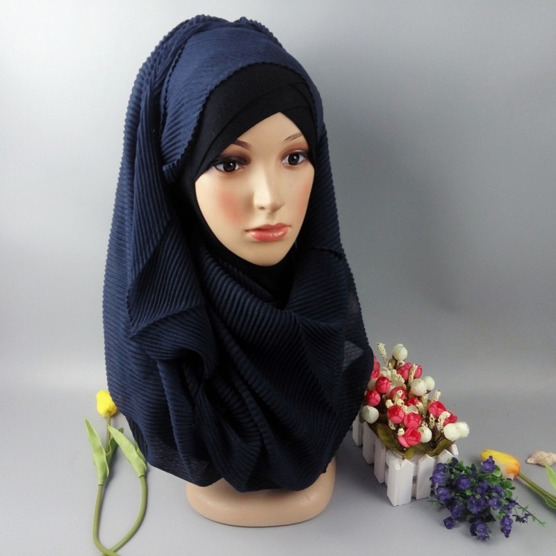 Navy Crinkled Cotton Maxi Hijab 