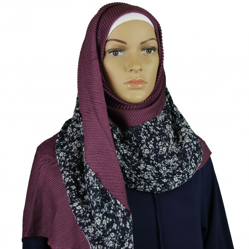 Plum Floral Crinkle Print Hijab