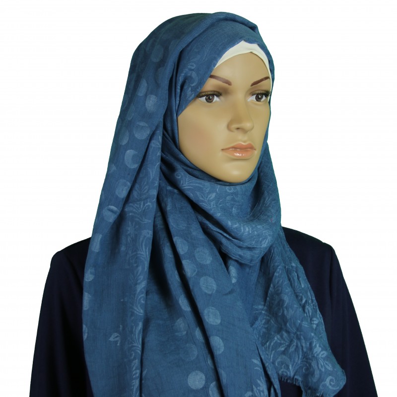 Blue Floral Embossed Hijab