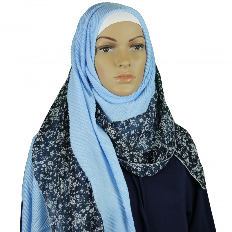 Sky Floral Crinkle Print Hijab