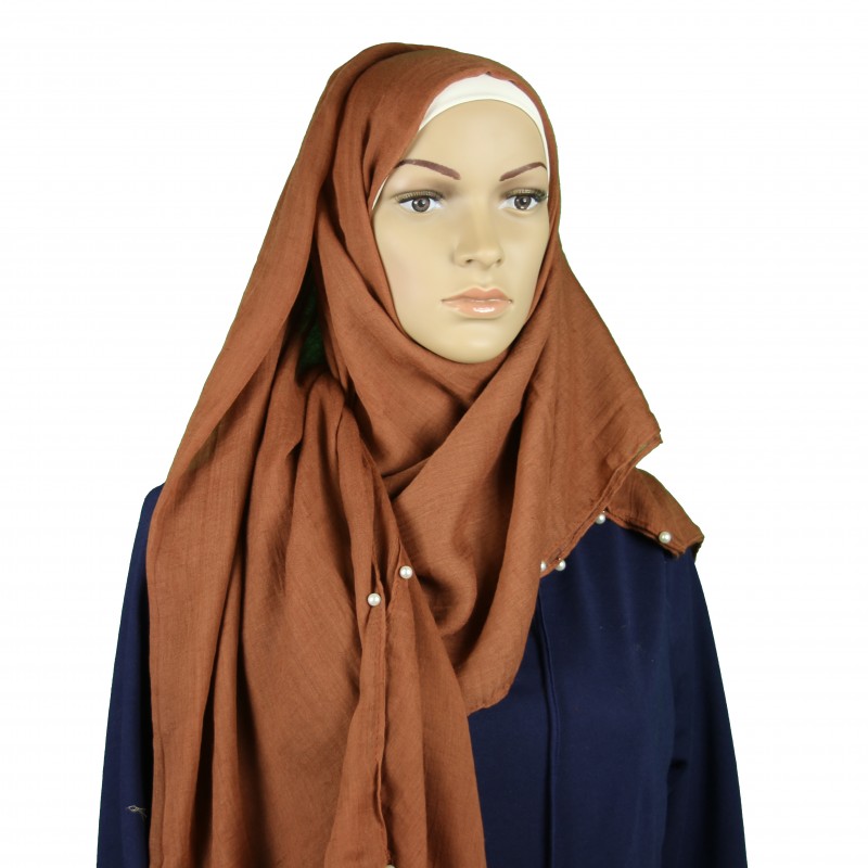 Chestnut Brown All Edge Pearl Hijab