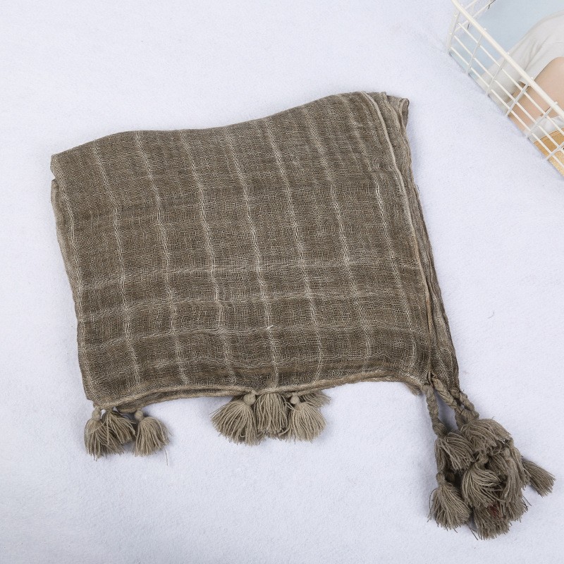 Grey Tasseled Retro Cotton Dye Hijab