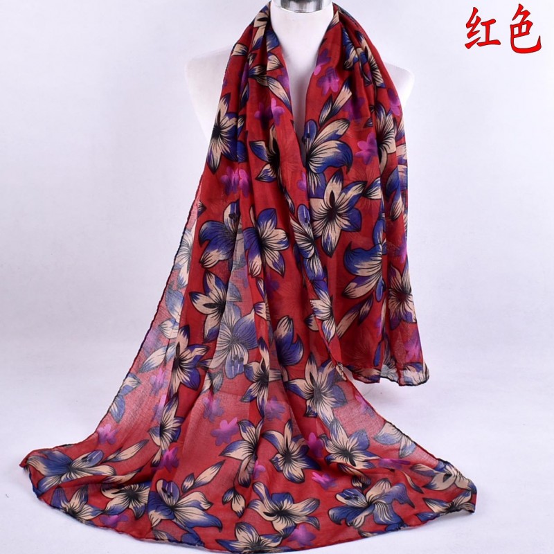 Wine Blue Lilly Floral Print Hijab
