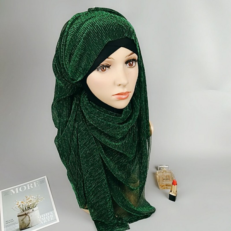 Dark Green Gold ct Plain Silk Hijab