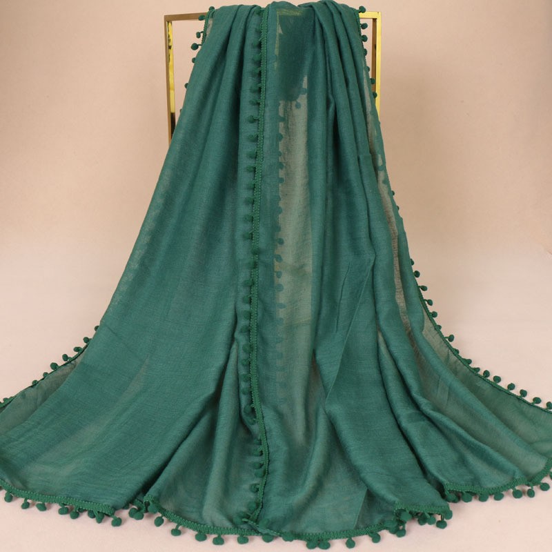 dark green Pom pom Cotton Hijab Clearance
