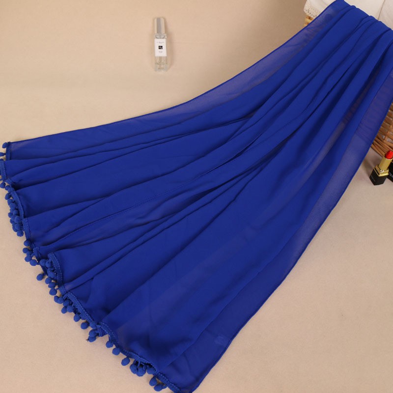 sapphire Pom Pom Chiffon Hijab