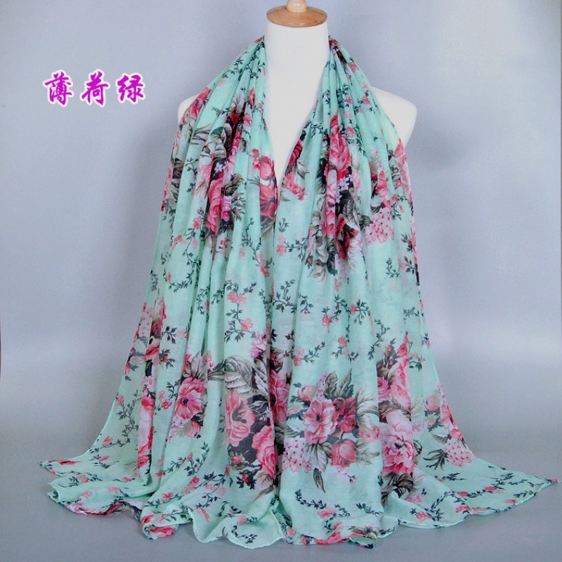 Mint Green 180-90 Stencil Blossom Print Hijab