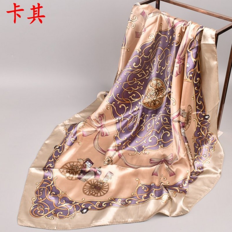 Khaki 90Cm X 90Cm Carriage Chain Chiffon Square Print Hijab