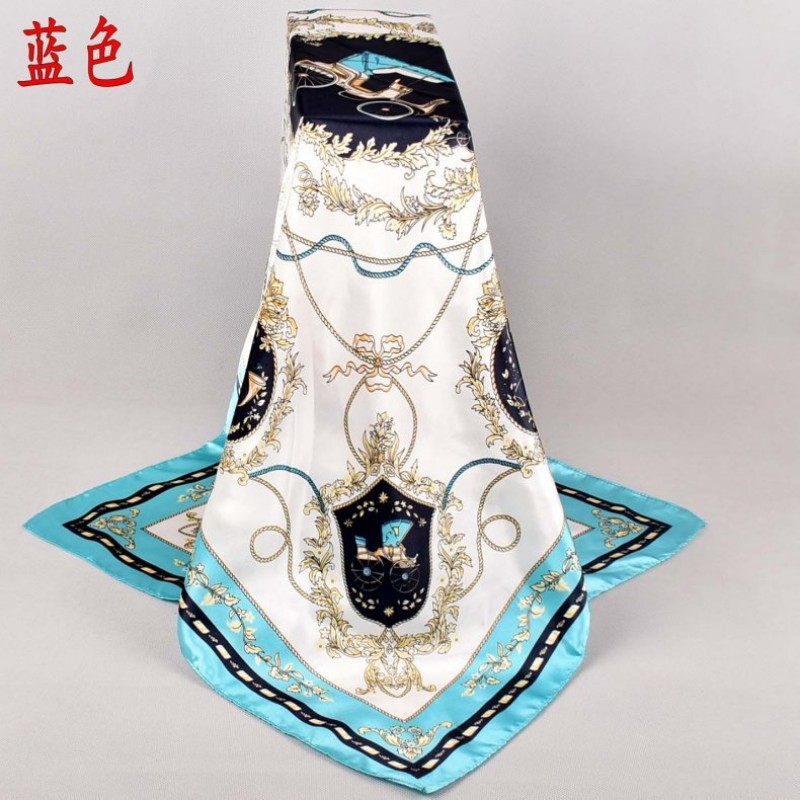 Blue Retro Europe Chiffon Square Print Hijab