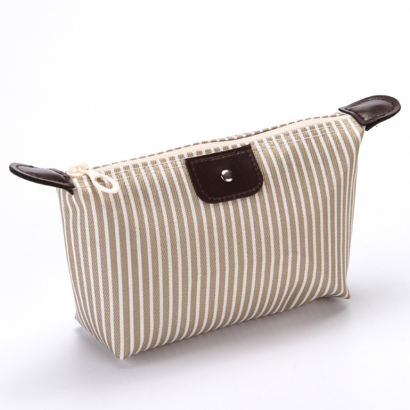 Beige Stripes Cosmetic Bag