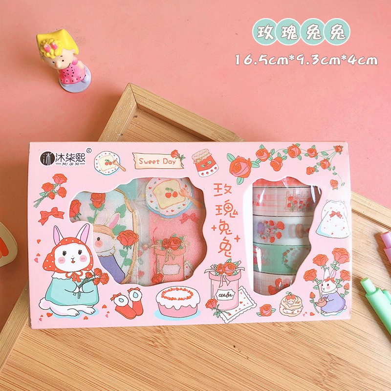 Rose Bunny Washi Sticker Sheet Gift Set