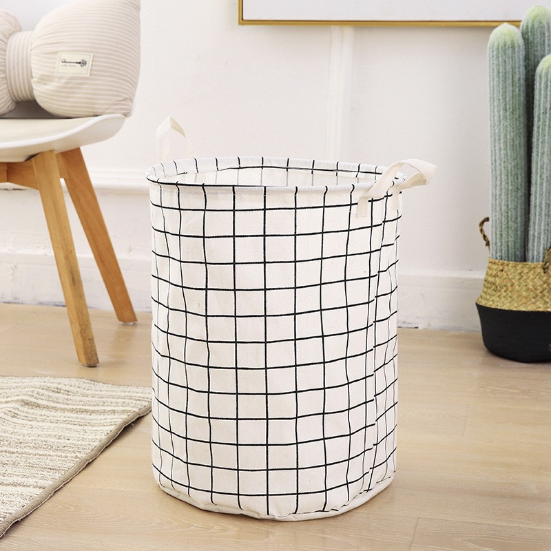 White Square Grid 43 x 33 Canvas Laundry Basket Clearance