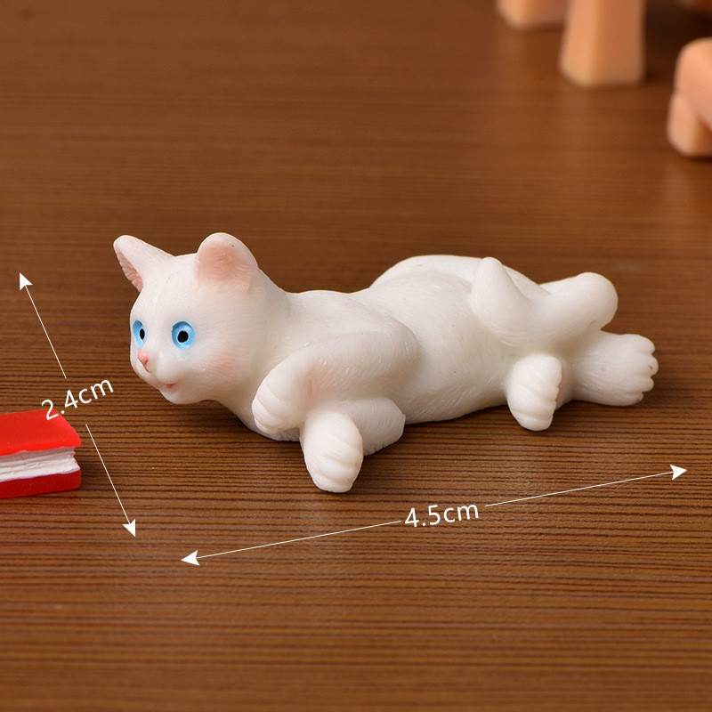 No 6 Lying White Cat Realistic Kitten Craft Miniatures