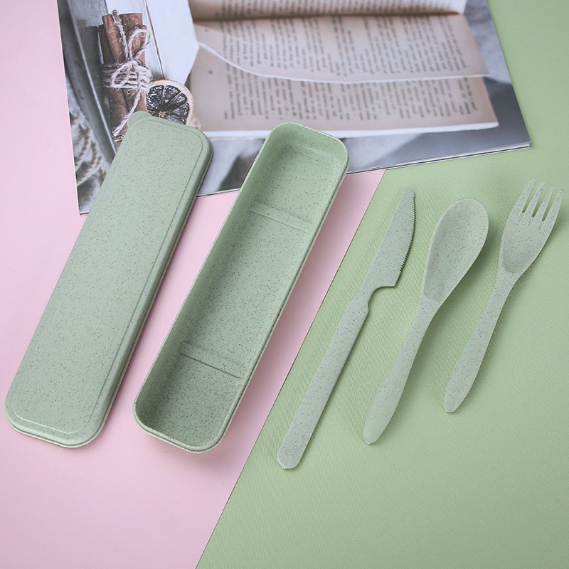 Nordic Green Wheat Straw Eco Knife, Fork And Spoon