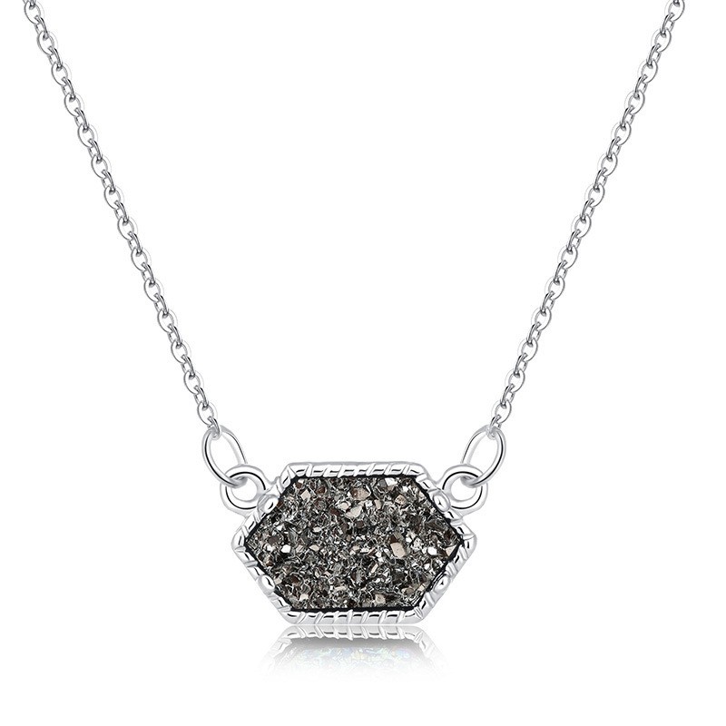 Nz345-Silver and Gray Crystal Cluster Necklace Pendant Clearance