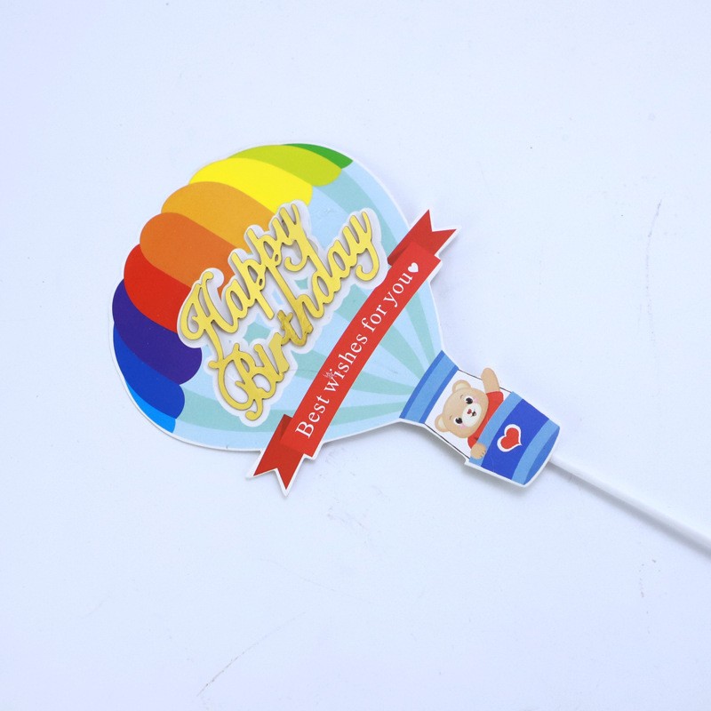 Bear Balloon Flash Gold Happy - 1 Piece Cake Topper