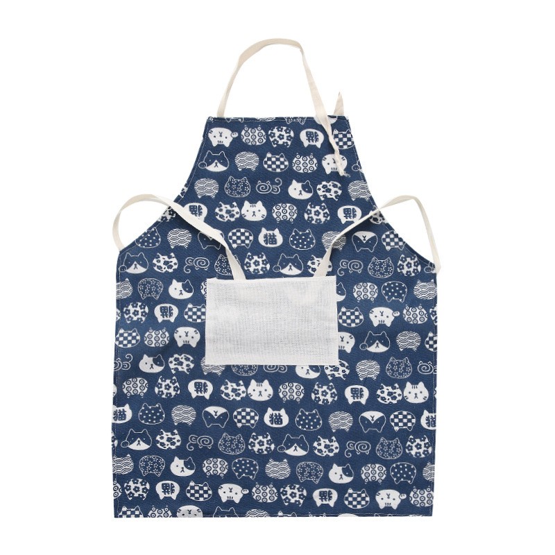 Blue Cat Head Apron 70 x 58.5 Cotton Linen Apron