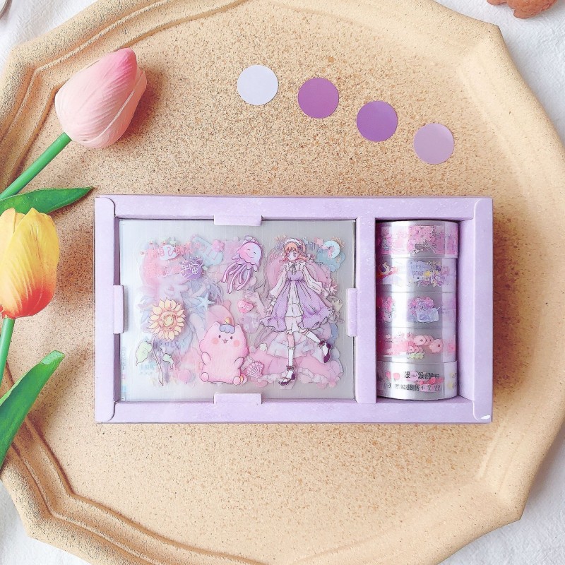 Purple Girl And Flower Washi and Sticker Gift Set