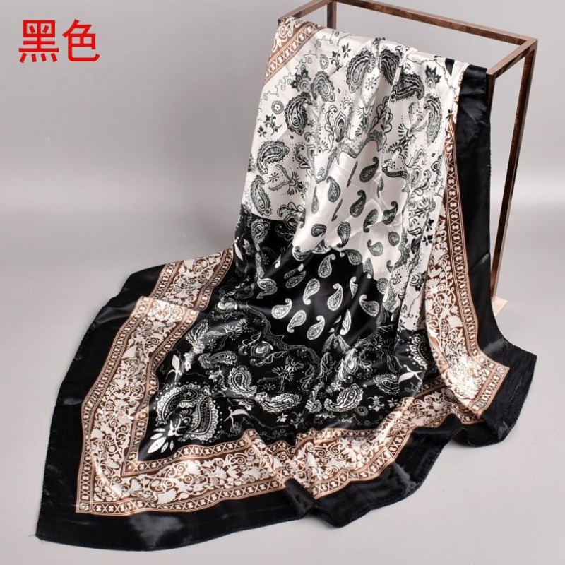 Black 90Cm X 90Cm Two Colour Cashew Chiffon Square Print Hijab