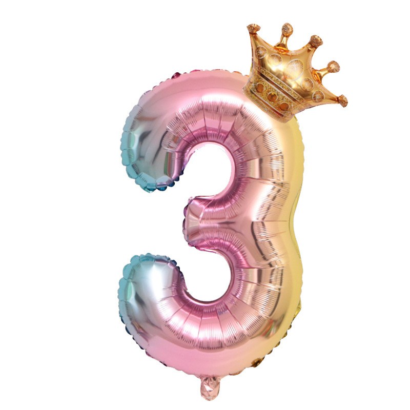 32 Inch Gradientnumber 3 Gold Small Crown Foil Balloon