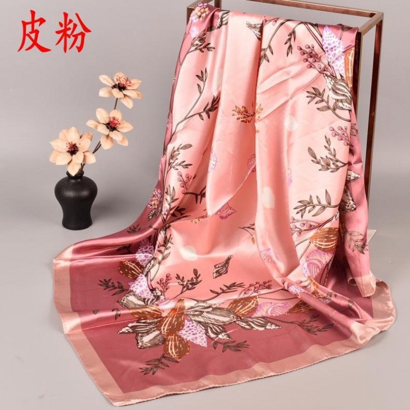 Leather Powder 90Cm X 90Cm Autumn Winter Chiffon Square Print Hijab Clearance