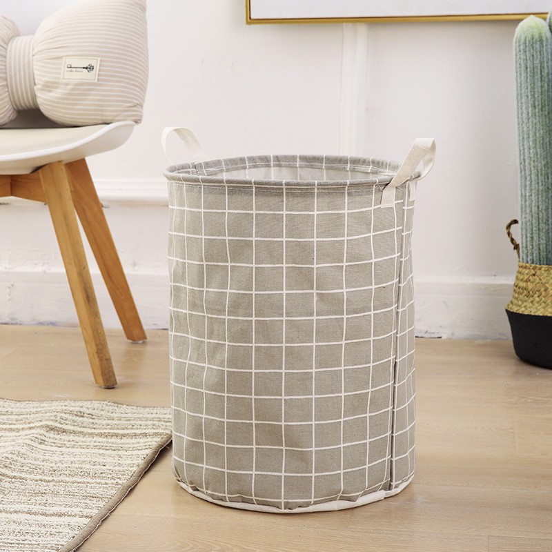 Gray Square Grid 43 x 33 Canvas Laundry Basket