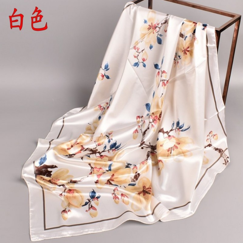 White 90Cm X 90Cm Peach Blossom Chiffon Square Print Hijab