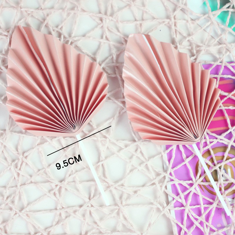 Pink - Small - Leaf Folding Fan - 2 Pieces Cake Topper