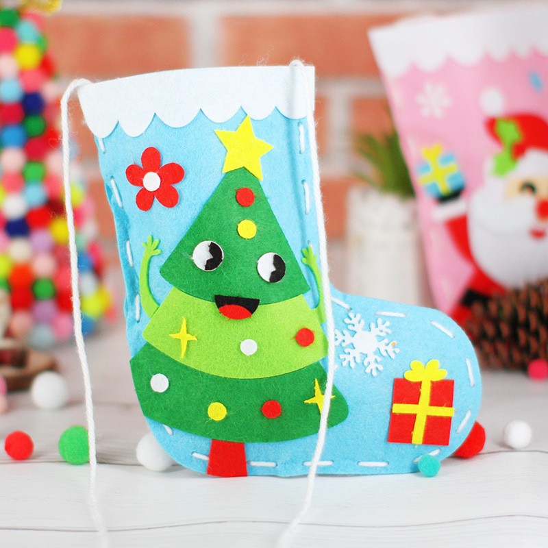 Christmas Stocking Christmas Tree Blue Diy Childrens Craft