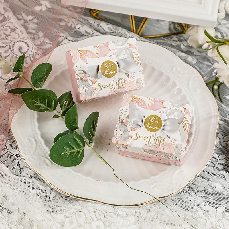 Pink Rose - Silver Ribbon Small Wedding Favors Box Clearance