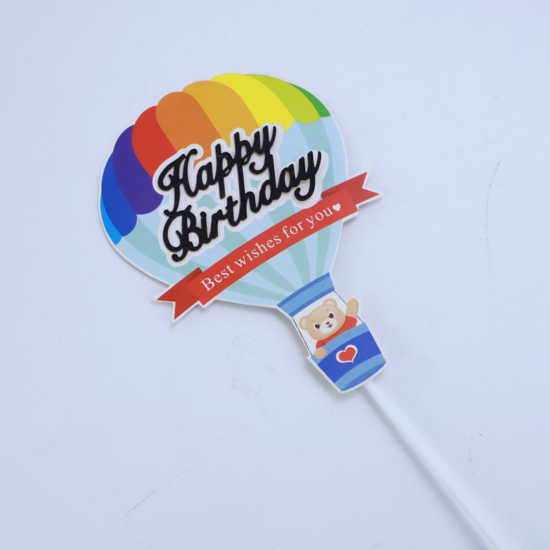 Bear Balloon Black Happy - 1 Piece Cake Topper