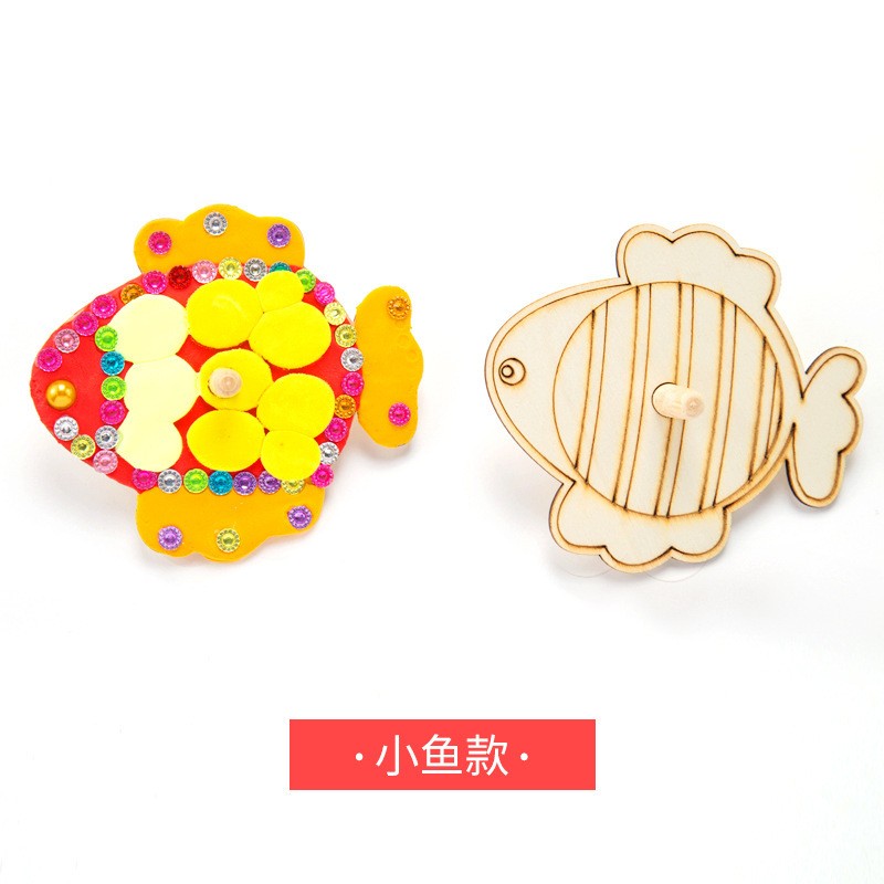 Small Fish Gyro Single Wooden Kids Craft Spinning Top