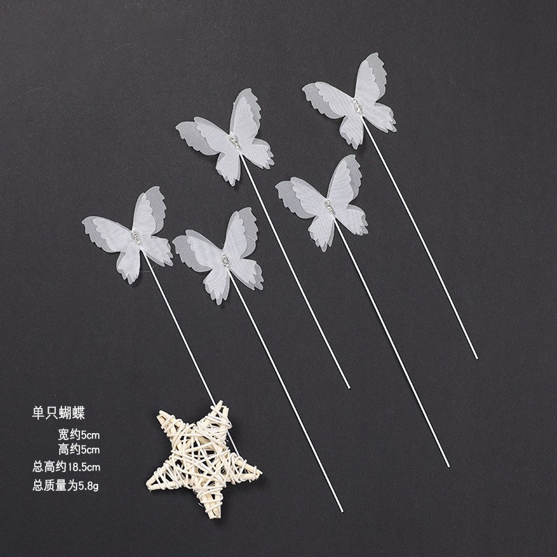 5Pcs White Butterfly Material Pack With Diamonds Exquisite Butterfly Cake Topper