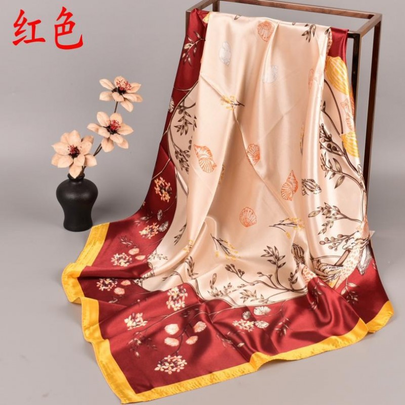 Red 90Cm X 90Cm Autumn Winter Chiffon Square Print Hijab