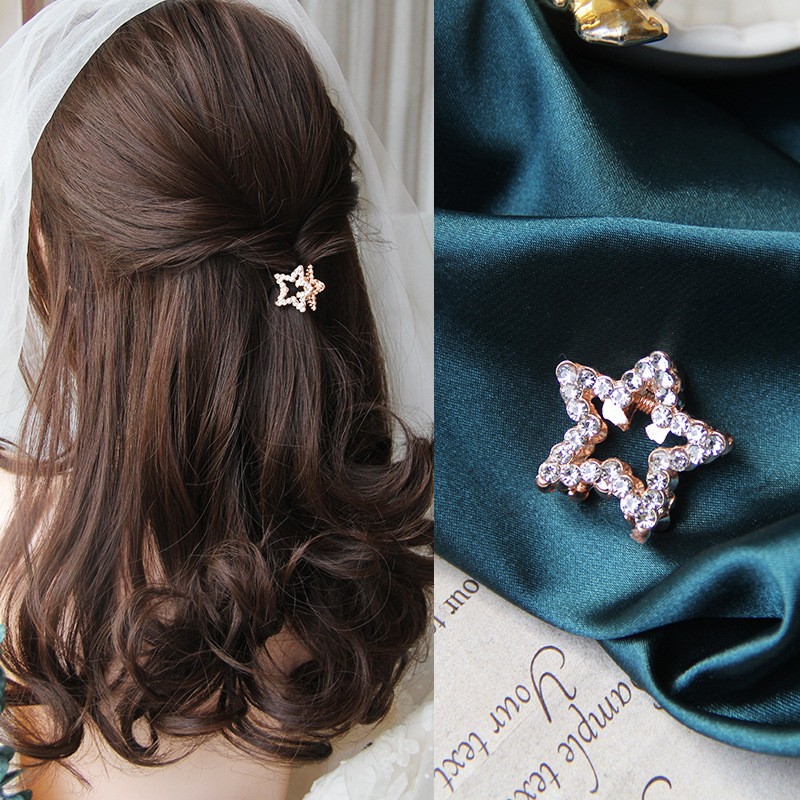 Rose Gold-Little Star Rhinestone Clamp Kstyle Hair Clip