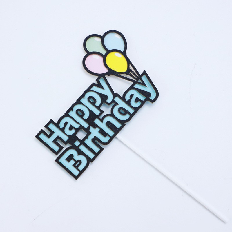 Blue Happy Small Balloons - 1 Piece Cake Topper