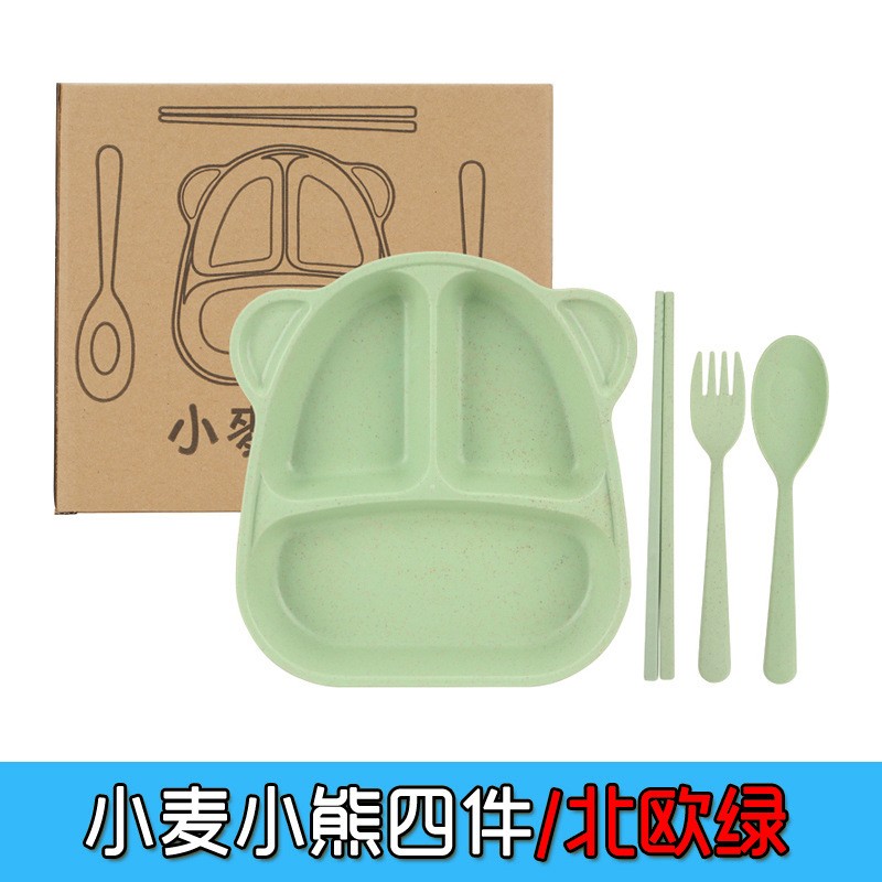 Four Wheat Bears Nordic Green kit Wheatstraw Eco Tableware