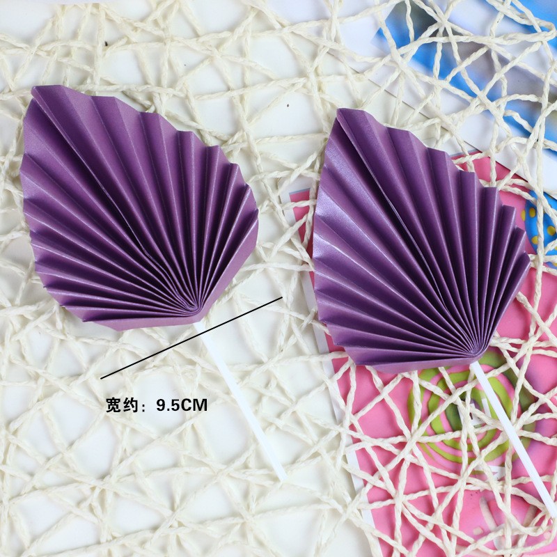 Purple - Small - Leaf Folding Fan - 2 Pieces Cake Topper