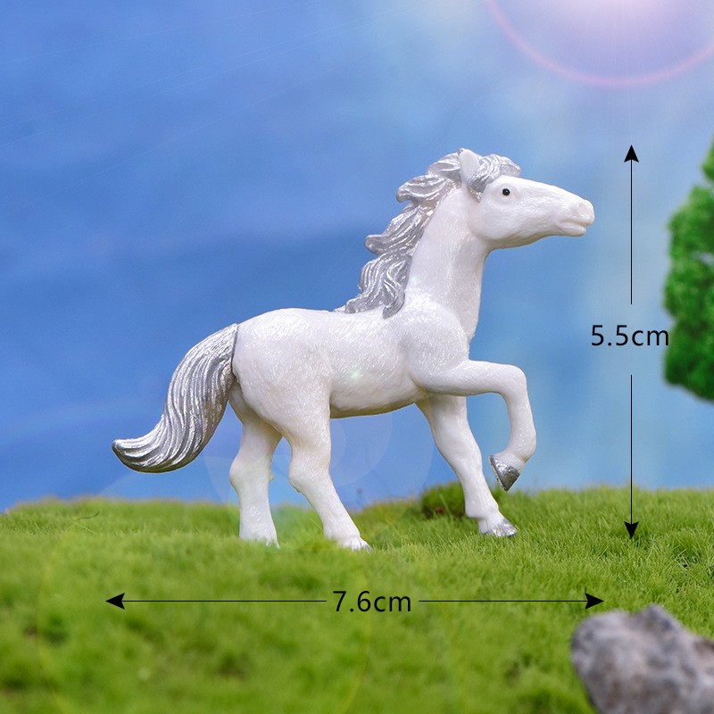 Silver White Horse Micro Landscape Miniature Craft Supplies Clearance