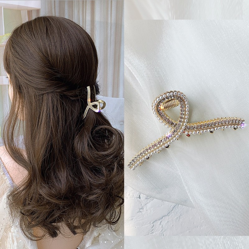 7Cm-Small S Pearl Rhinestone Gripping Clip Korean Style Hair Grip Clamp Clearance