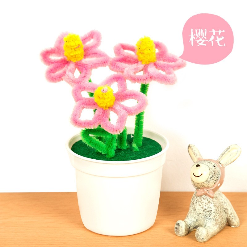 Hairy Root Small Potted Plant 6# Sakura Childrens Fake Flower Craft Kit