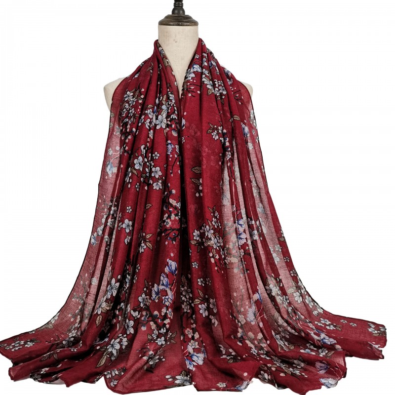 Deep Red Small Floral Garden Viscose Print Hijab