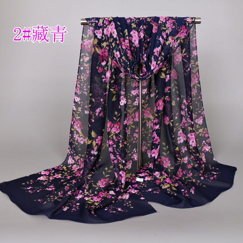 Navy Blue 160-50Cm Plum Blossom Chiffon Print Hijab Clearance