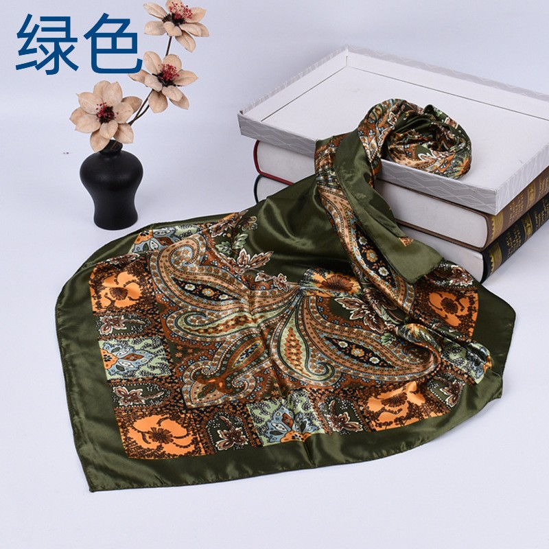 Army Green 90Cm X 90Cm Cashew Flower Chiffon Square Print Hijab