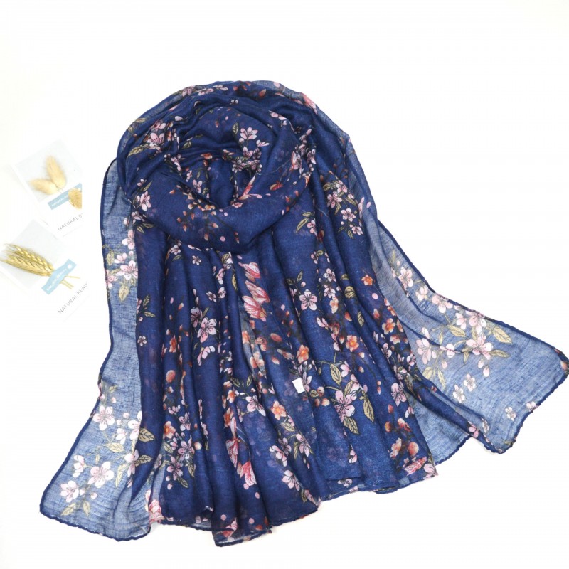 Dark Blue Small Floral Garden Viscose Print Hijab