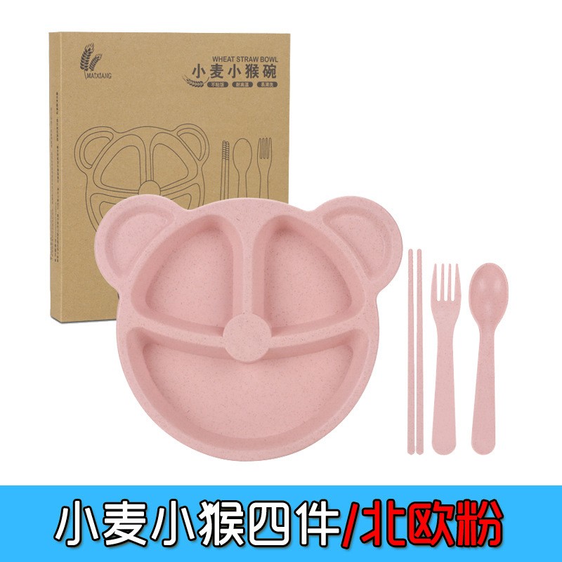 Four Pieces Of Wheat Monkey Nordic Powder kit Wheatstraw Eco Tableware Clearance