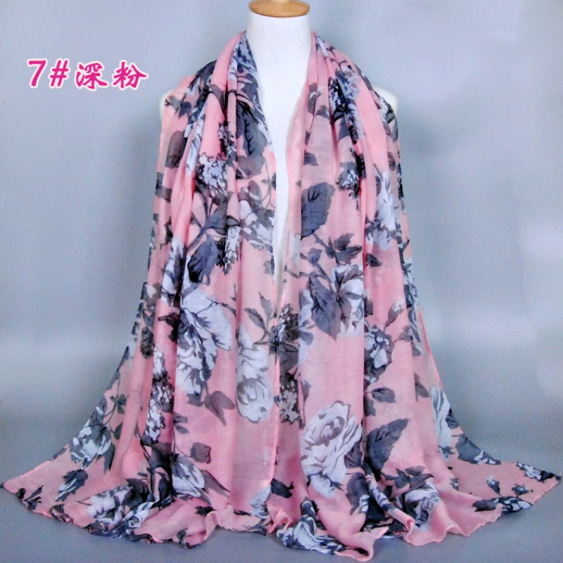 Deep Pink 180-90 Autumn Flowers Viscose Print Hijab