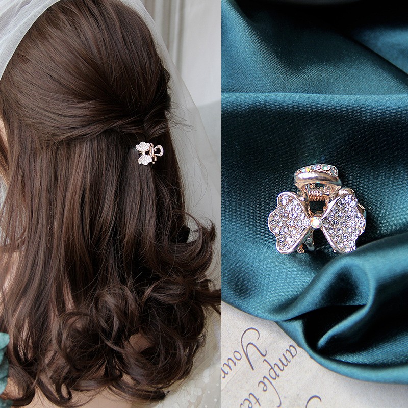 Rose Gold-Bow Knot Flower Rhinestone Clamp Kstyle Hair Clip Clearance